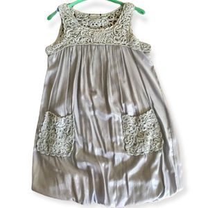 Silver Dress with macrame pockets and neckline